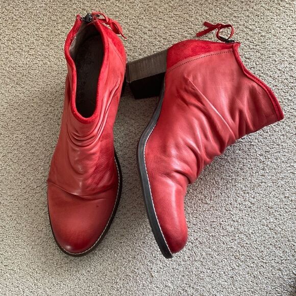 Dkode Red Leather & Suede Gorgeous Ankle Booties Block Heel Women’s Size EU 41 - Picture 4 of 13